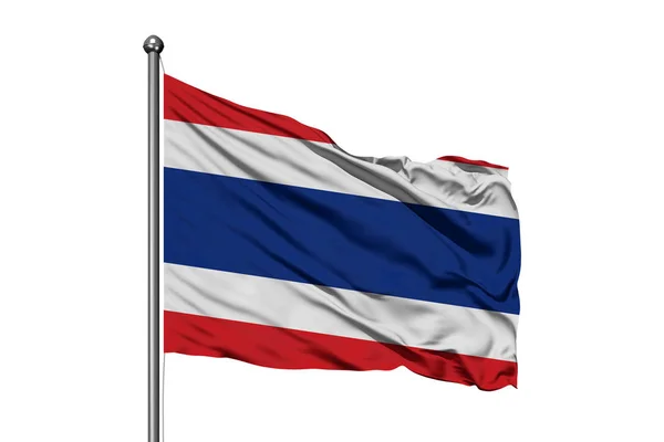 Flagga Thailand Vajade Vinden Isolerade Vit Bakgrund Thailändska Flaggan — Stockfoto