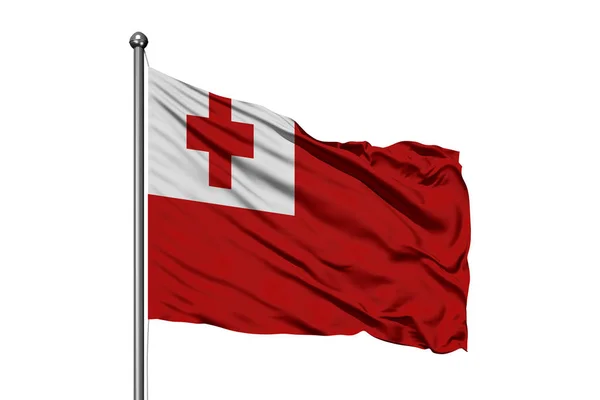 Vlajka Tonga Mávat Větru Izolované Bílé Pozadí — Stock fotografie
