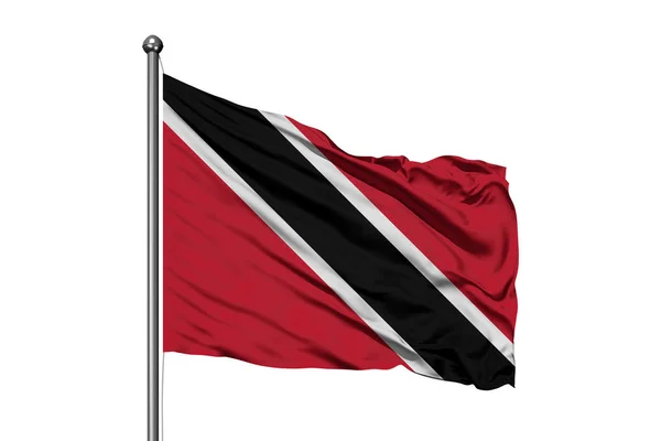 Vlag Van Trinidad Tobago Wuiven Wind Geïsoleerde Witte Achtergrond — Stockfoto