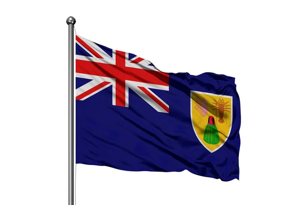 Vlag Van Turks Caicos Islands Wuiven Wind Geïsoleerde Witte Achtergrond — Stockfoto