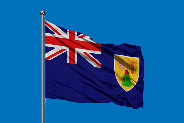 Bandeira Das Ilhas Turcas Caicos Acenando Vento Contra Céu Azul — Fotografia de Stock