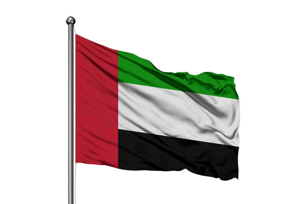 Birleşik Arap Emirlikleri Izole Beyaz Arka Plan Rüzgarda Sallayarak Bayrak — Stok fotoğraf