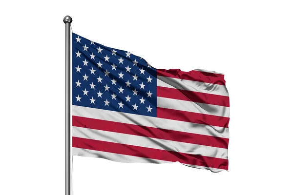 Vlag Van Verenigde Staten Van Amerika Wuiven Wind Geïsoleerde Witte — Stockfoto