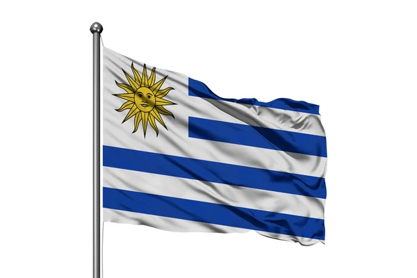 Flag Uruguay Waving Wind Isolated White Background Uruguayan Flag — Stock Photo, Image