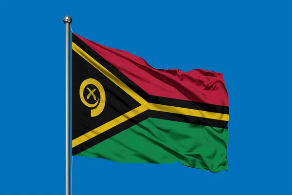 Bandiera Vanuatu Sventola Nel Vento Contro Cielo Blu Intenso Bandiera — Foto Stock