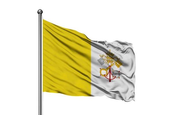 Vlag Van Vaticaanstad Wuiven Wind Geïsoleerde Witte Achtergrond — Stockfoto