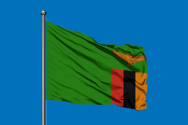 Bandera Zambia Ondeando Viento Contra Cielo Azul Profundo Bandera Zambia — Foto de Stock