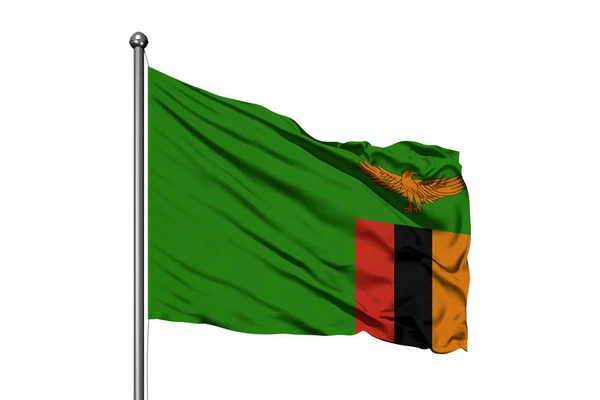 Flaga Zambii Macha Wietrze Białym Tle Flaga Zambii — Zdjęcie stockowe