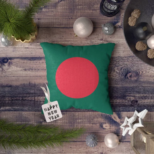 Etiqueta Feliz Año Nuevo Con Bandera Bangladesh Almohada Concepto Decoración — Foto de Stock