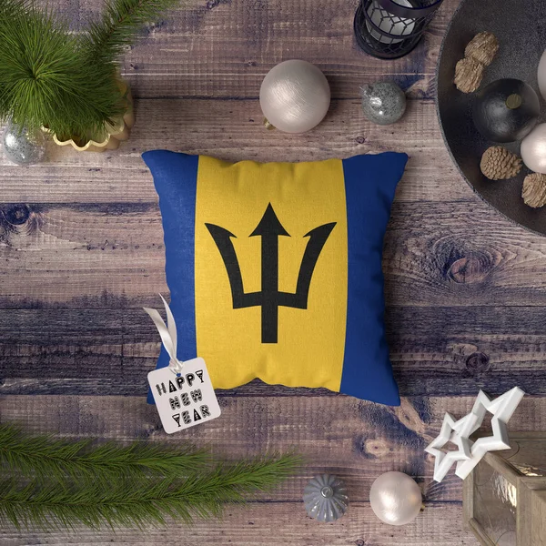 Feliz Año Nuevo Con Bandera Barbados Almohada Concepto Decoración Navidad — Foto de Stock