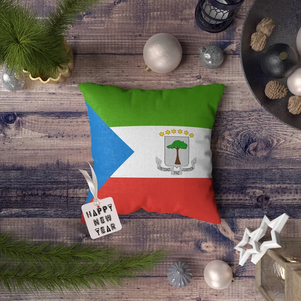 Feliz Año Nuevo Con Bandera Guinea Ecuatorial Almohada Concepto Decoración — Foto de Stock