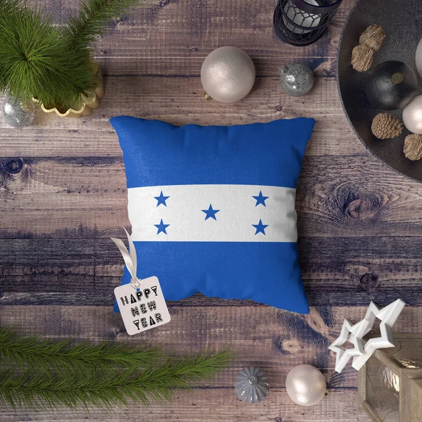 Feliz Año Nuevo Con Bandera Honduras Almohada Concepto Decoración Navidad — Foto de Stock