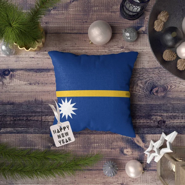 Feliz Año Nuevo Etiqueta Con Bandera Nauru Almohada Concepto Decoración — Foto de Stock
