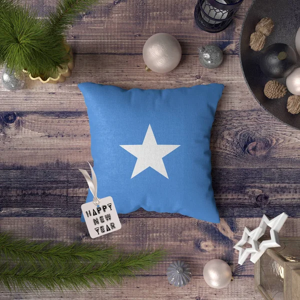 Etiqueta Feliz Año Nuevo Con Bandera Somalia Almohada Concepto Decoración — Foto de Stock