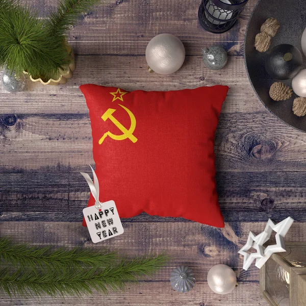 Feliz Año Nuevo Con Bandera Unión Soviética Almohada Concepto Decoración — Foto de Stock
