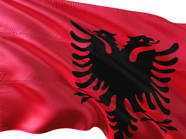Bandiera Dell Albania Sventola Nel Vento Sfondo Bianco Isolato — Foto Stock