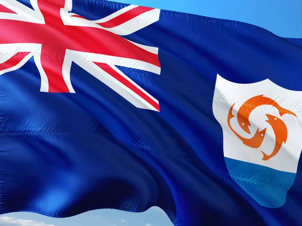 Drapeau Anguilla Agitant Dans Vent Contre Ciel Bleu Profond Tissu — Photo