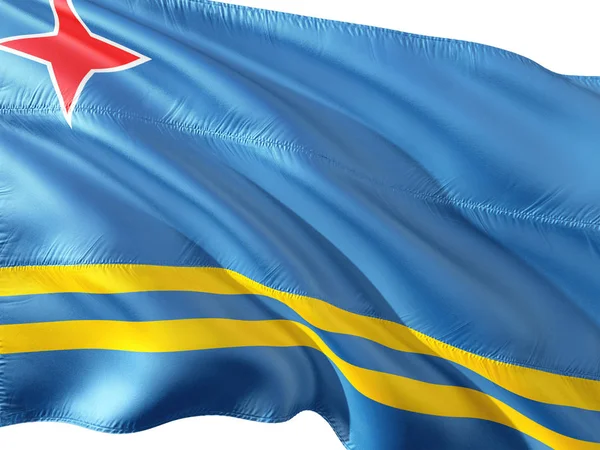 Vlag Van Aruba Wuiven Wind Geïsoleerde Witte Achtergrond — Stockfoto