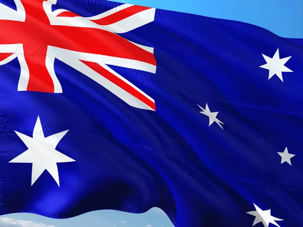 Zászló Ausztrália Integetett Szél Ellen Mélykék Kiváló Minőségű Anyagból — Stock Fotó