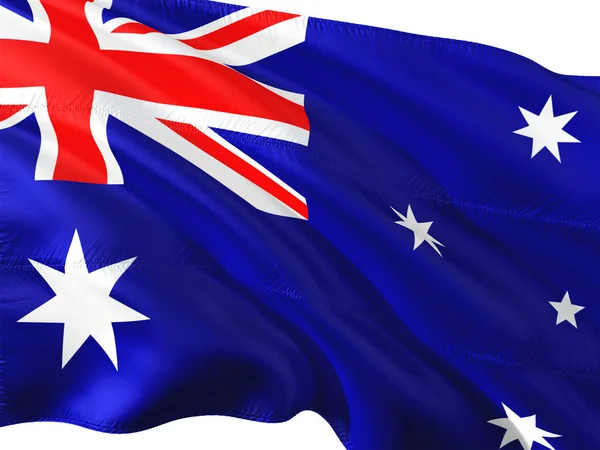 Zászló Ausztrália Integetett Szél Elszigetelt Fehér Háttér — Stock Fotó