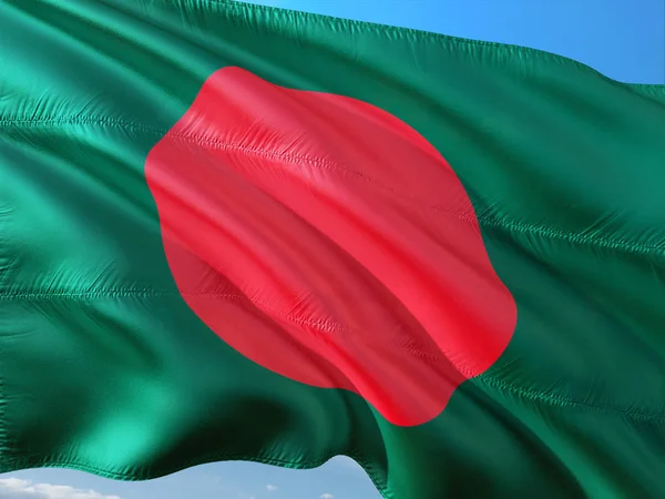 Bandera Bangladesh Ondeando Viento Contra Cielo Azul Profundo Tejido Alta — Foto de Stock