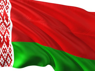 Rüzgar, izole beyaz arka plan beyaz Rusya sallayarak bayrak.