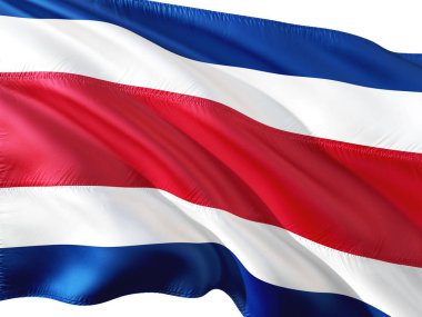 Kosta Rika izole beyaz arka plan rüzgarda sallayarak bayrak.