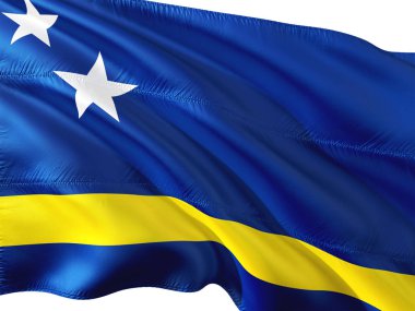 Curacao izole beyaz arka plan rüzgarda sallayarak bayrak.