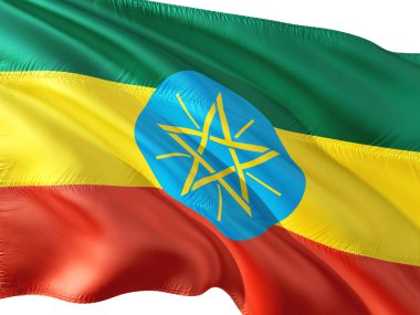 Etiyopya izole beyaz arka plan rüzgarda sallayarak bayrak.