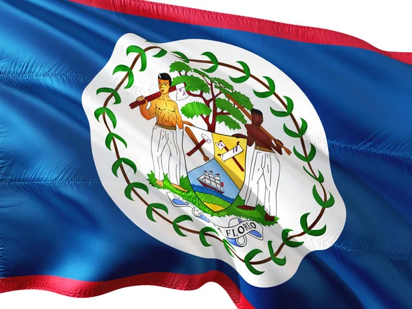 Flag Belize Waving Wind Isolated White Background — Stock Photo, Image
