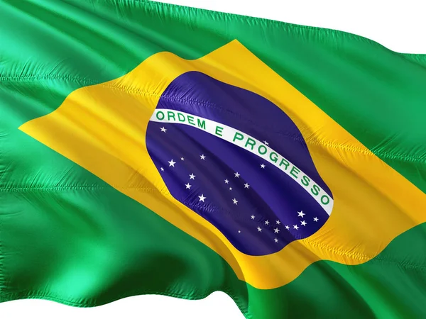 Vlag Van Brazilië Wuiven Wind Geïsoleerde Witte Achtergrond — Stockfoto