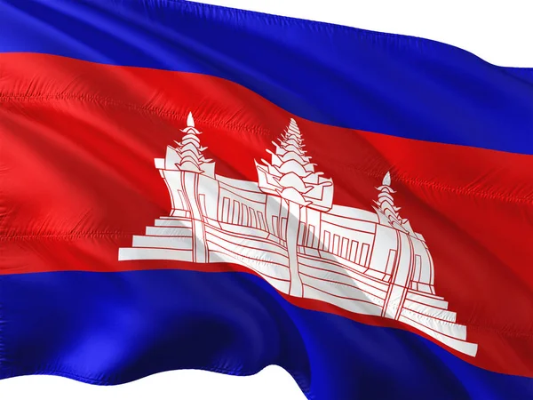 Σημαία Της Καμπότζης Κουνώντας Στον Άνεμο Απομονωμένες Λευκό Φόντο — Φωτογραφία Αρχείου