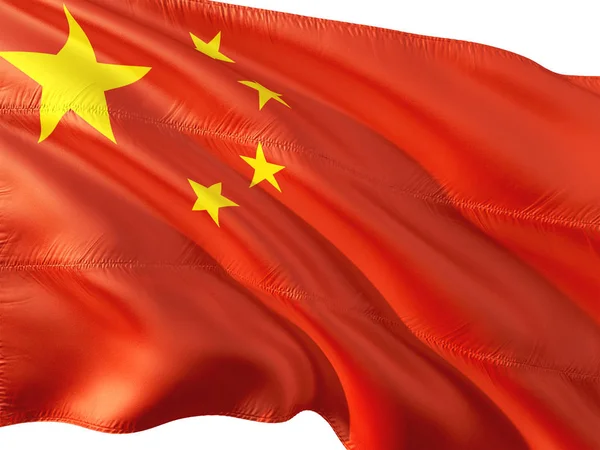 Flag of China waving in the wind, isolated white background.