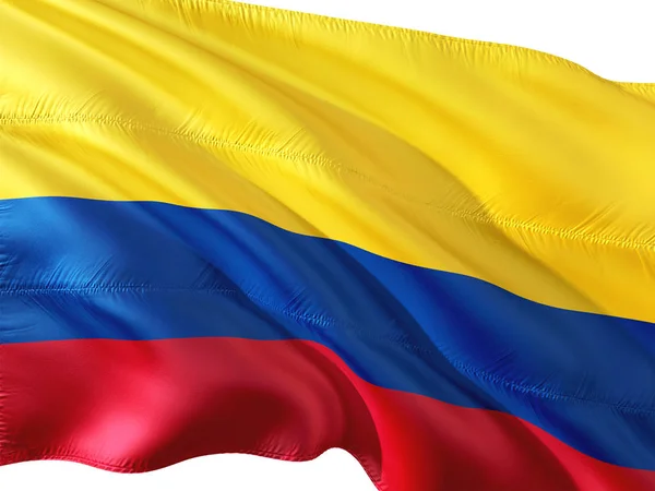 Прапор Колумбії Розмахуючи Вітрі Ізольованих Білим Тлом — стокове фото