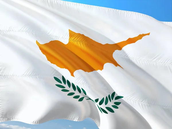 Flag Cyprus Waving Wind Deep Blue Sky High Quality Fabric — Stock Photo, Image