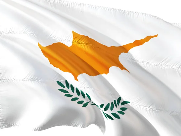 Σημαία Της Κύπρου Που Κυματίζει Στον Άνεμο Απομονωμένες Λευκό Φόντο — Φωτογραφία Αρχείου