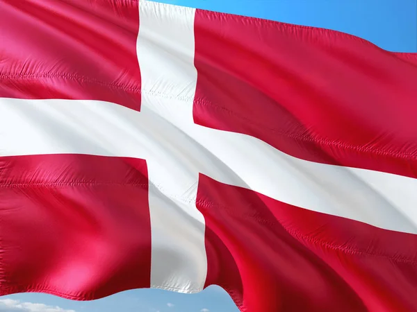 Flagga Danmark Vajade Vinden Mot Djupa Blå Himmel Hög Kvalitet — Stockfoto