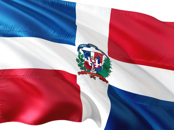 Bandeira República Dominicana Acenando Vento Fundo Branco Isolado — Fotografia de Stock