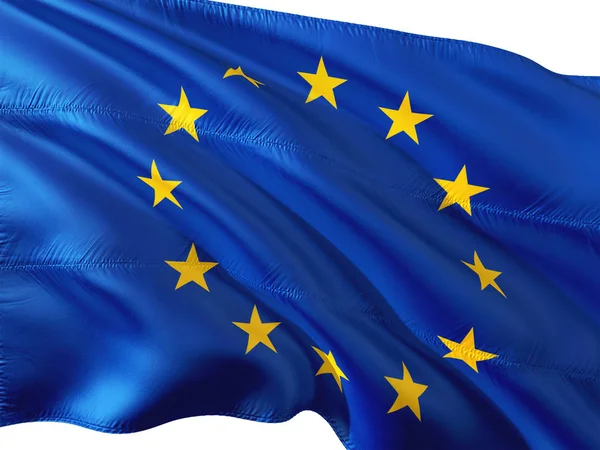 Flag European Union Waving Wind Isolated White Background — Stock Photo, Image