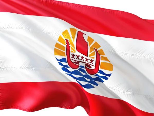 Flag French Polynesia Waving Wind Isolated White Background — Stock Photo, Image