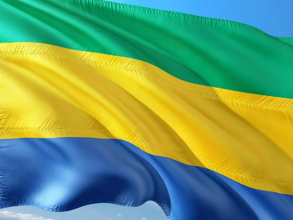 Drapeau Gabon Agitant Dans Vent Contre Ciel Bleu Profond Tissu — Photo