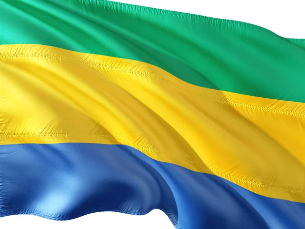 Flaga Gabonu Macha Wietrze Białym Tle — Zdjęcie stockowe