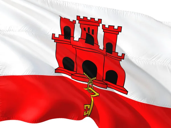 Bandeira Gibraltar Acenando Vento Fundo Branco Isolado — Fotografia de Stock