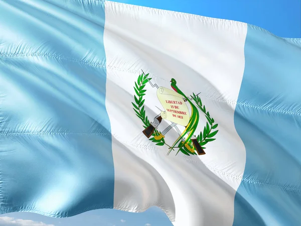 Flag Guatemala Waving Wind Deep Blue Sky High Quality Fabric — Stock Photo, Image