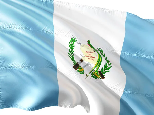 Bandeira Guatemala Acenando Vento Fundo Branco Isolado — Fotografia de Stock