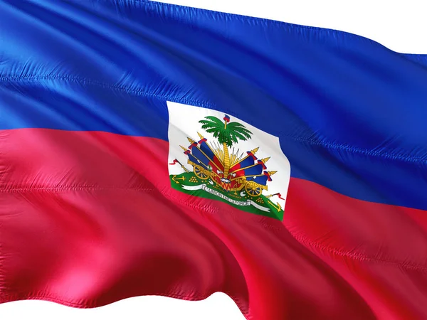 Flagga Haiti Vajade Vinden Isolerade Vit Bakgrund — Stockfoto