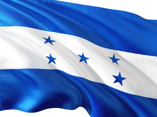Bandeira Honduras Acenando Vento Fundo Branco Isolado — Fotografia de Stock