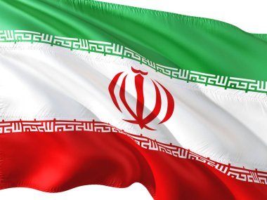 Iran izole beyaz arka plan rüzgarda sallayarak bayrak.