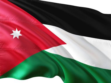 Jordan izole beyaz arka plan rüzgarda sallayarak bayrağı.