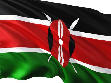 Kenya izole beyaz arka plan rüzgarda sallayarak bayrak.